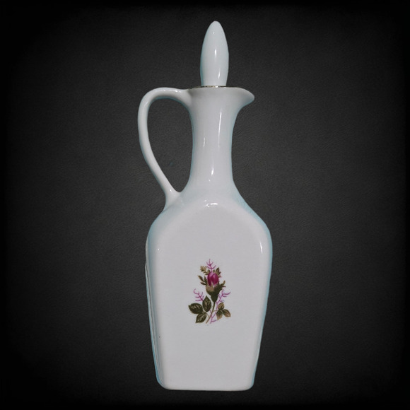 1950s Vintage Porcelain Decanter Floral Gold Trim Cork Stopper Mid-Century Cruet - Picture 3 of 16